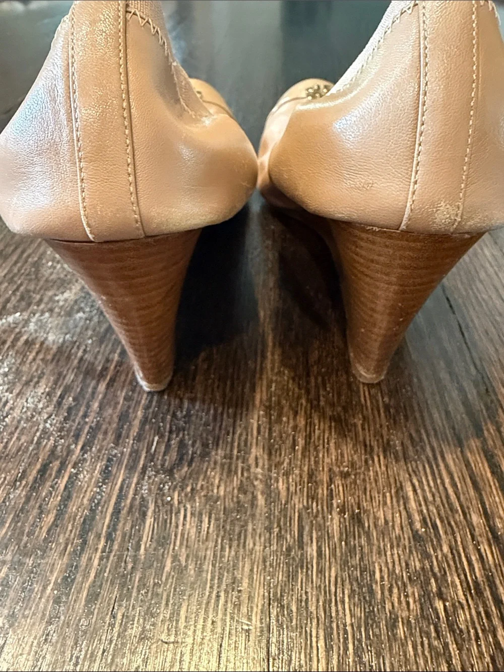 Tory Burch Nude Patent Leather Wedge Pumps